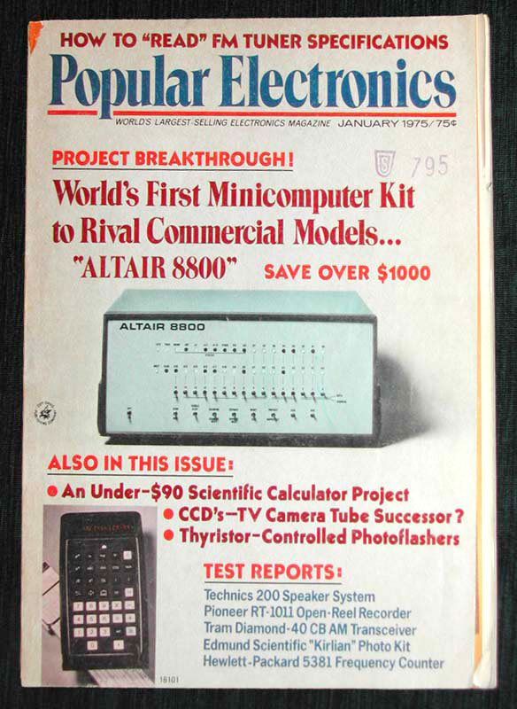 Popular Electronics January 1975 cover showcasing the MITS Altair