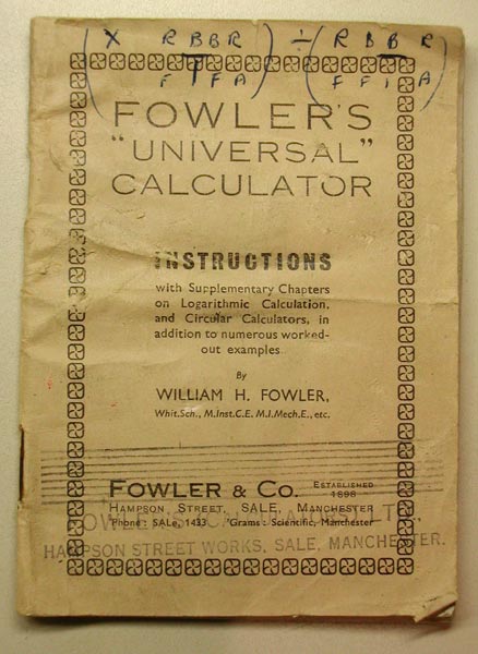 Fowler's Universal Calculator - instructions cover