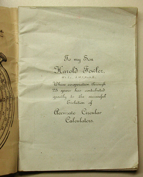 Fowler's Universal Calculator - instructions page