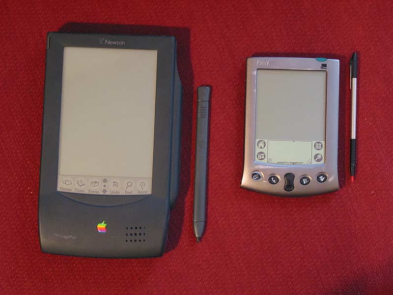 The Newton MessagePad next to a PalmV