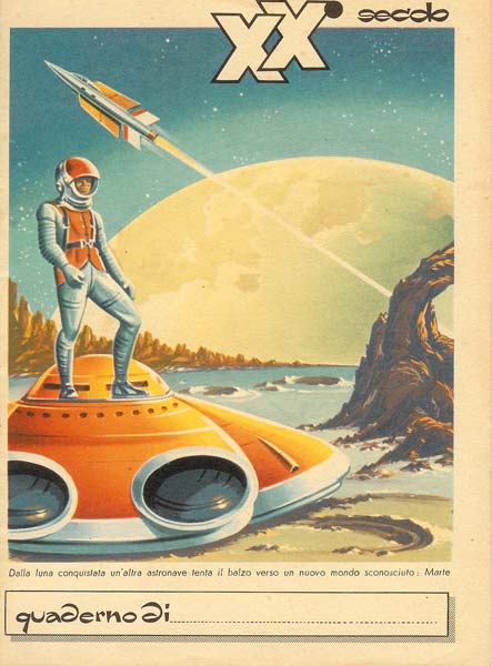 Spaceman image on an old Italian copybook