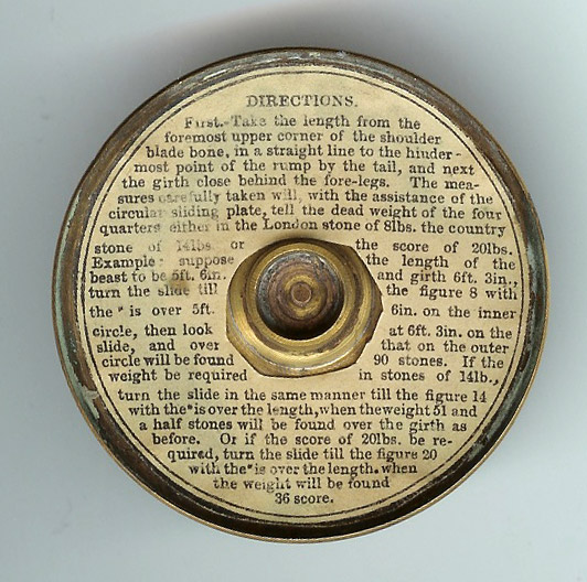 Chesterman's cattle gauge - instructions inside lid