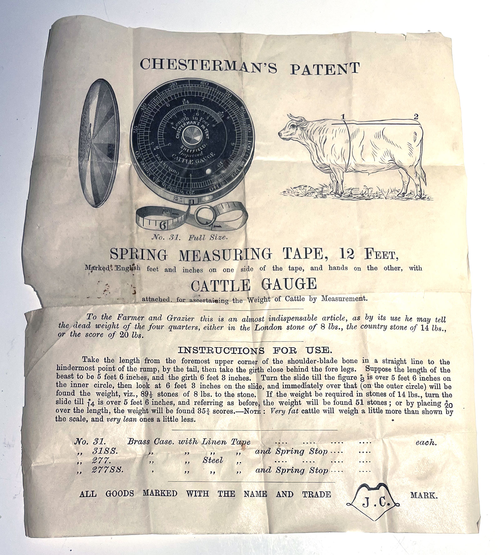 Chesterman cattle gauge instructions leaflet