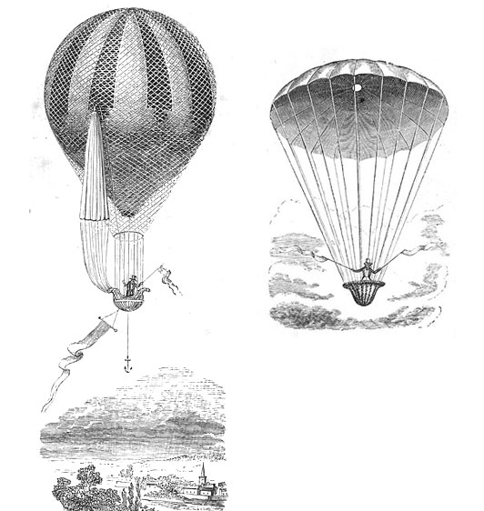 Balloon with parachute - Illustrations from “Natural Philosophy for general readers and young persons”