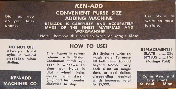 Ken+Add adder - instructions inside cover
