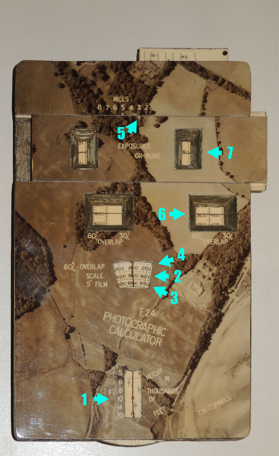 Cornell F.24 aerial photography calculator - calculation example