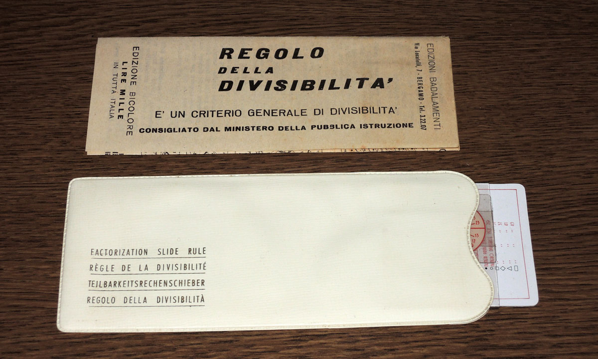 Badalamenti’s factorization slide rule with case and instructions sheet