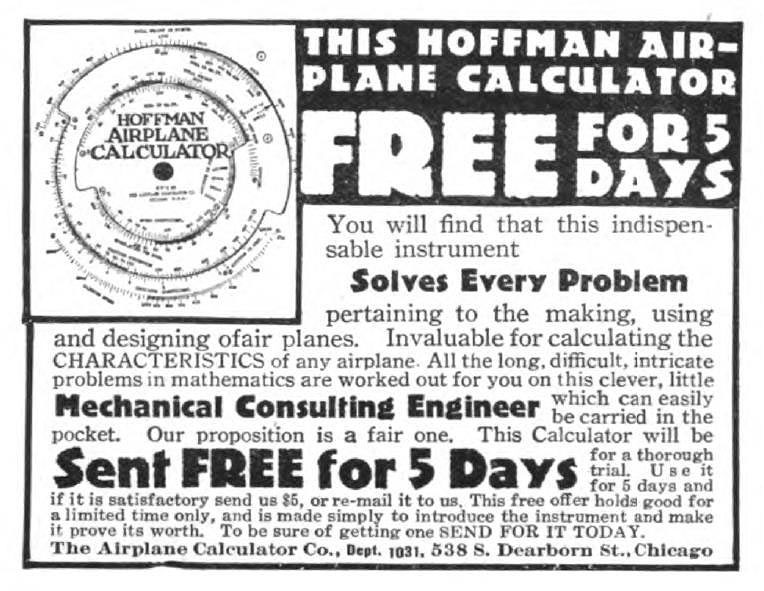 AAd for Hoffman's airplane calculator