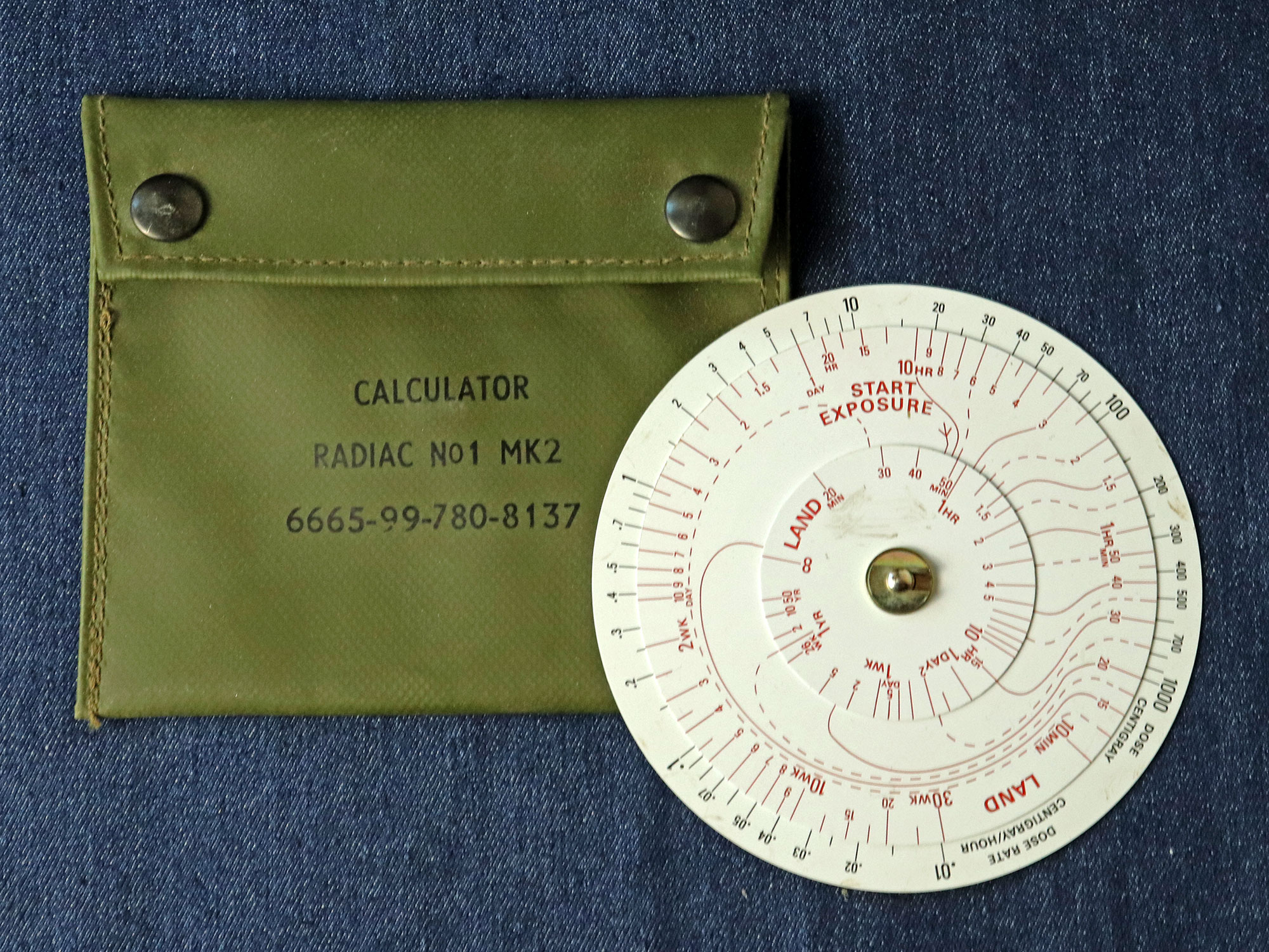 Radiac slide rule and case