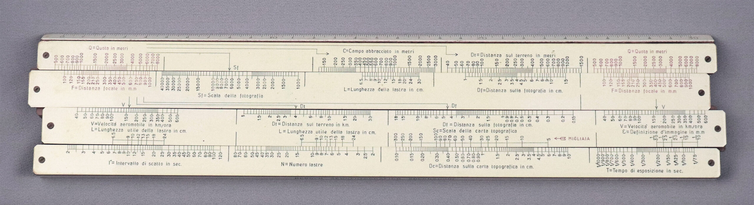 Sbernadori’s aerophotographical slide rule - front