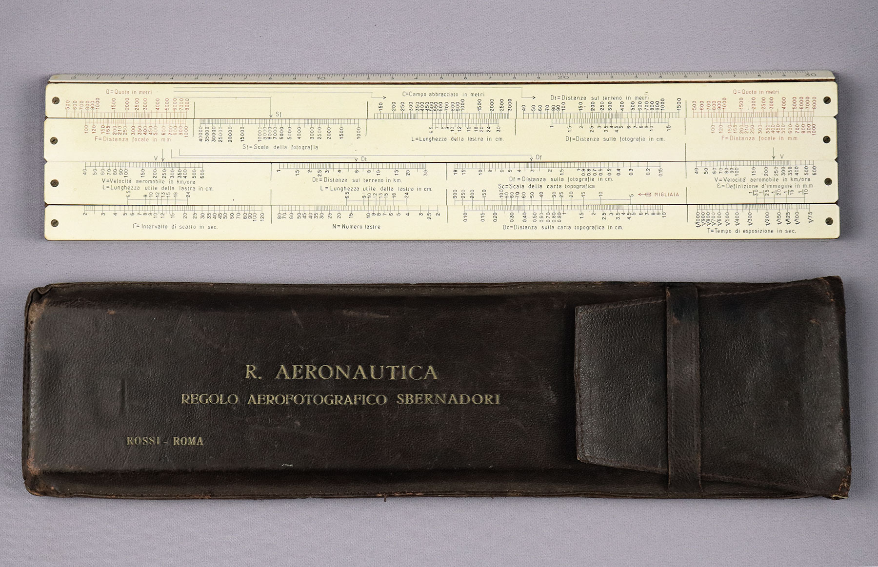 Sbernadori’s aerophotographical slide rule and case