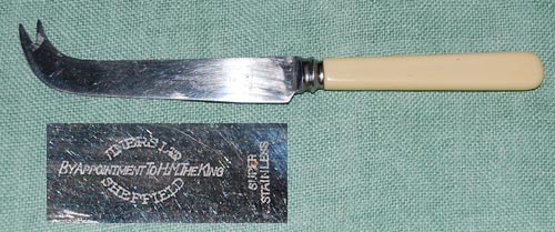 A stainless cheese knife from Sheffield