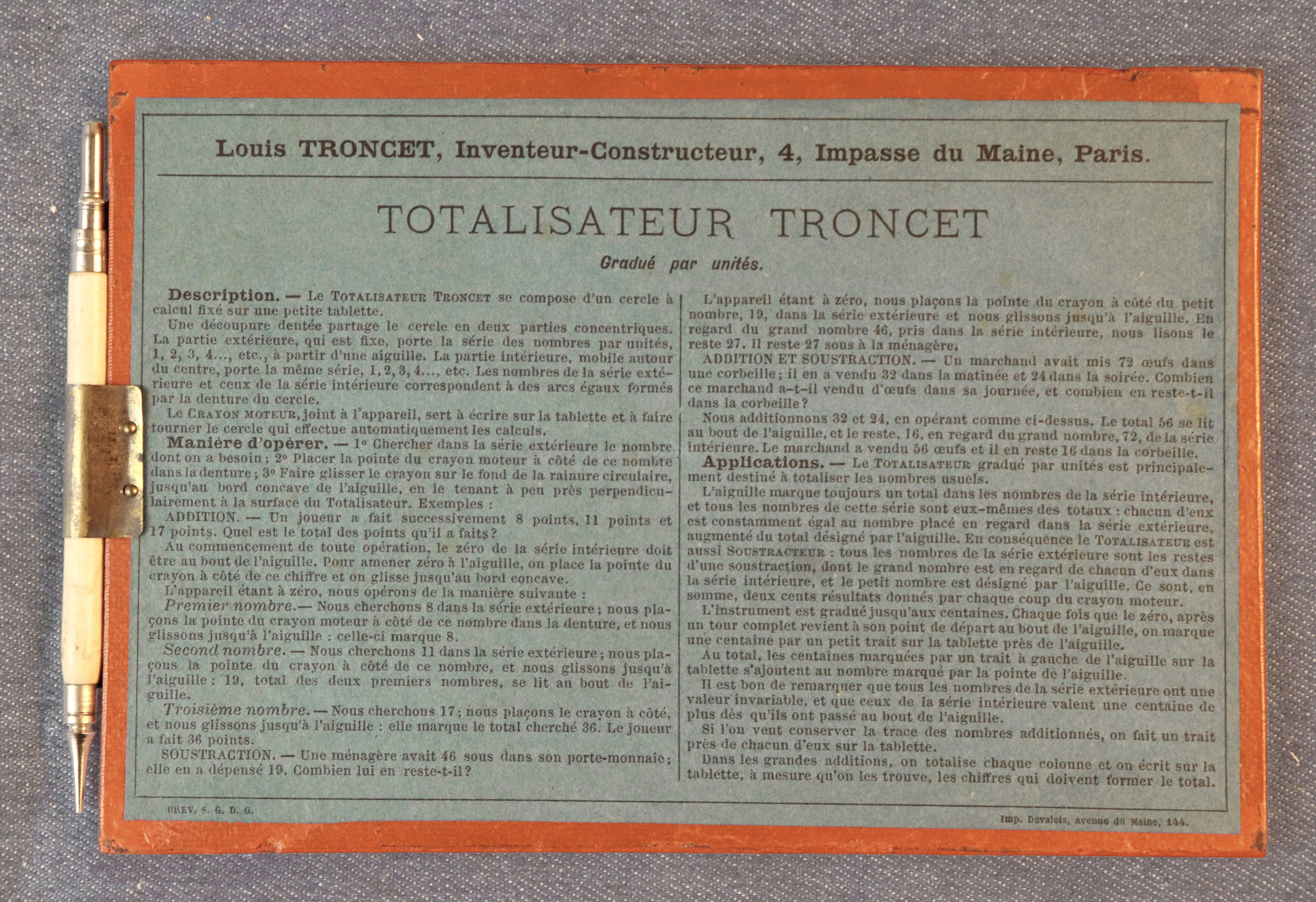 Troncet's Totalisateur - back