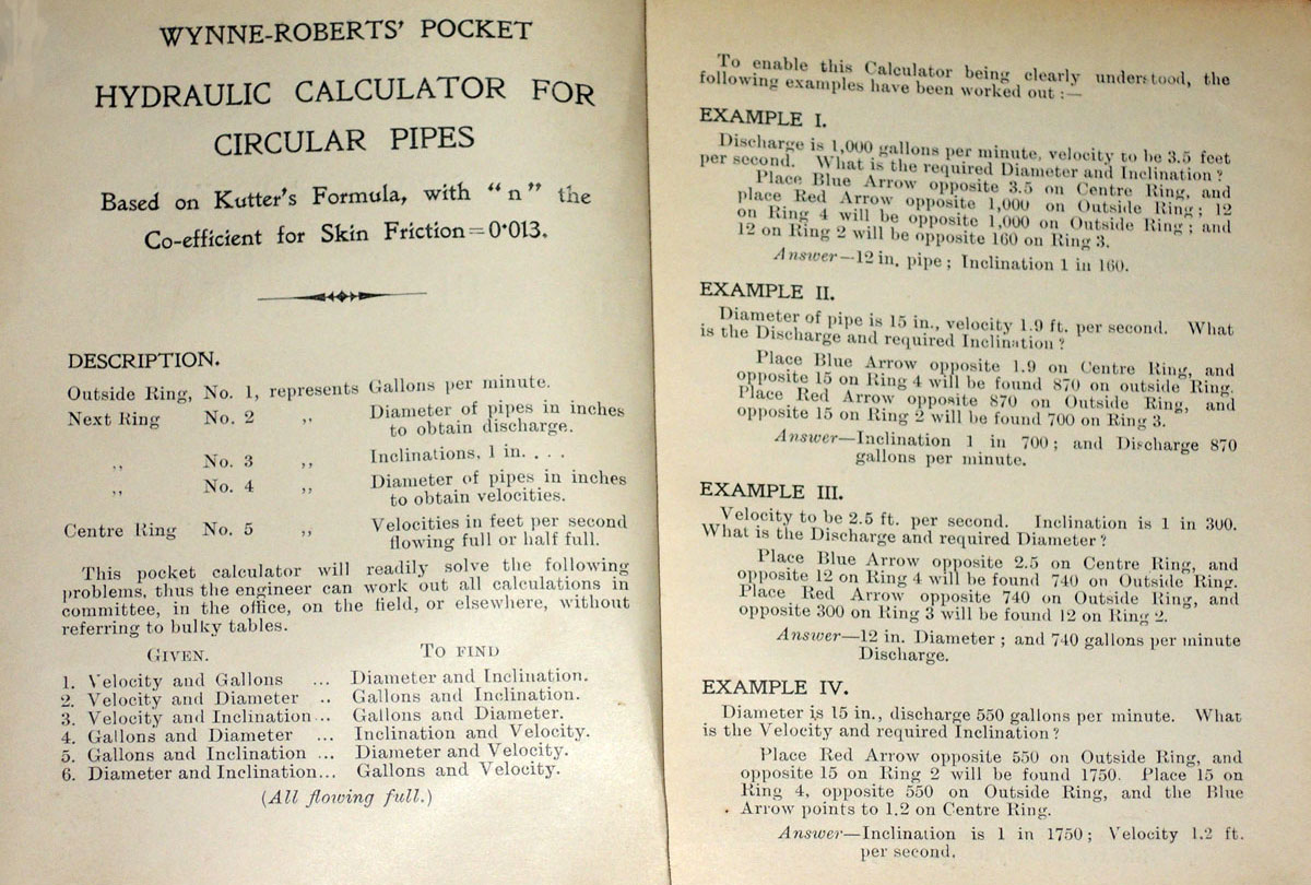 Wynne-Roberts’ Hydraulic Calculator - instructions pages