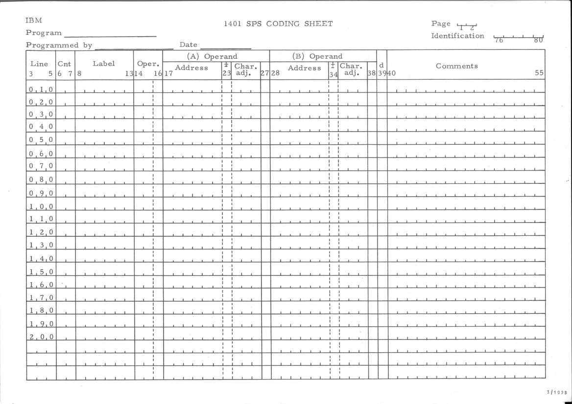 IBM 1401 coding sheet