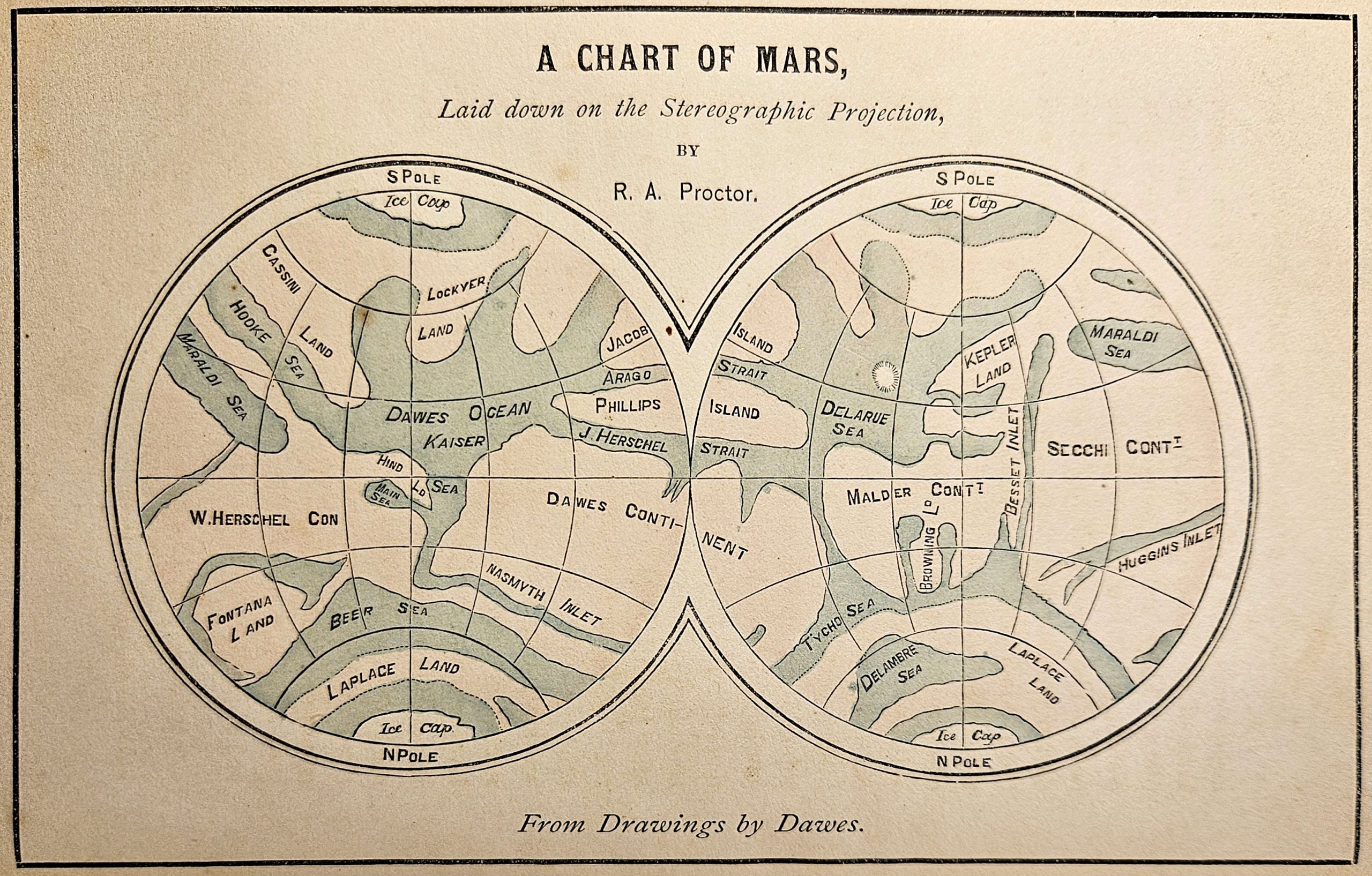 Map of Mars from Other worlds than ours by Richard Proctor