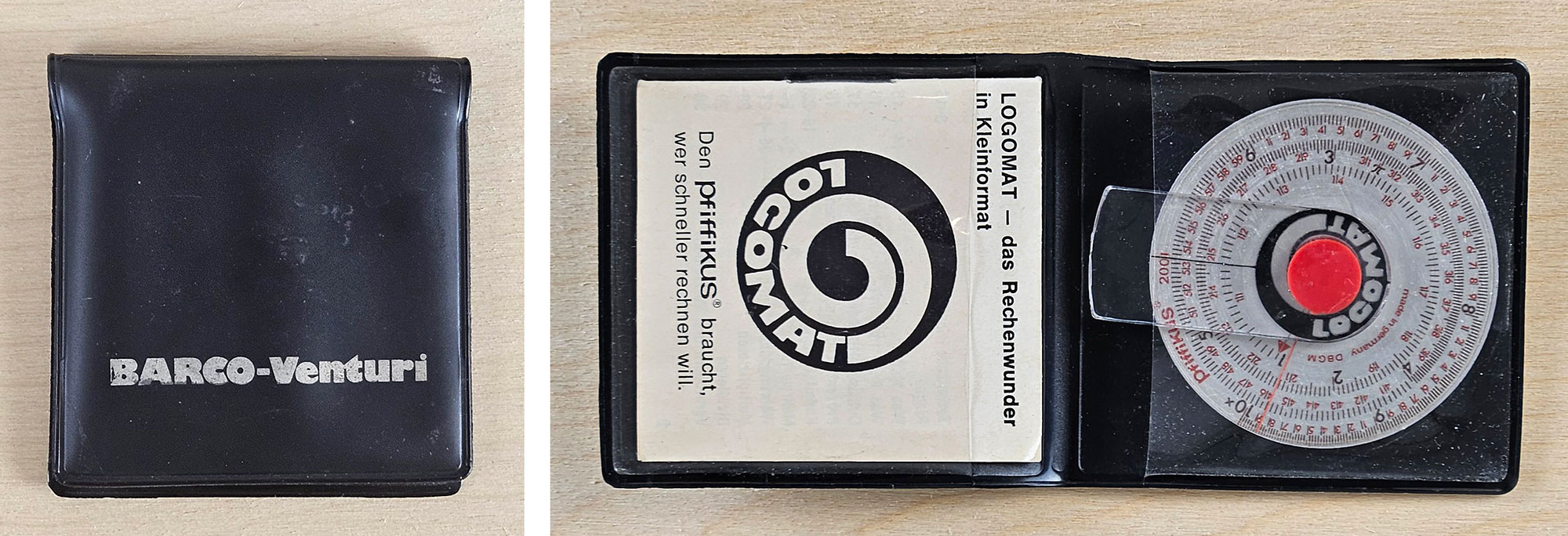 The Logomat Pfiffikus 2001 slide rule and its sleeve