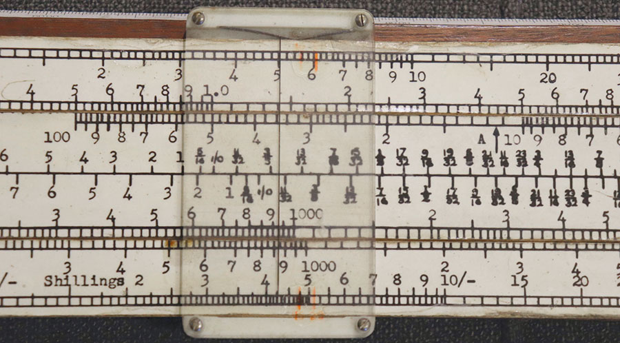 A WW2 artillery slide rule converted to spring design slide rule - detail