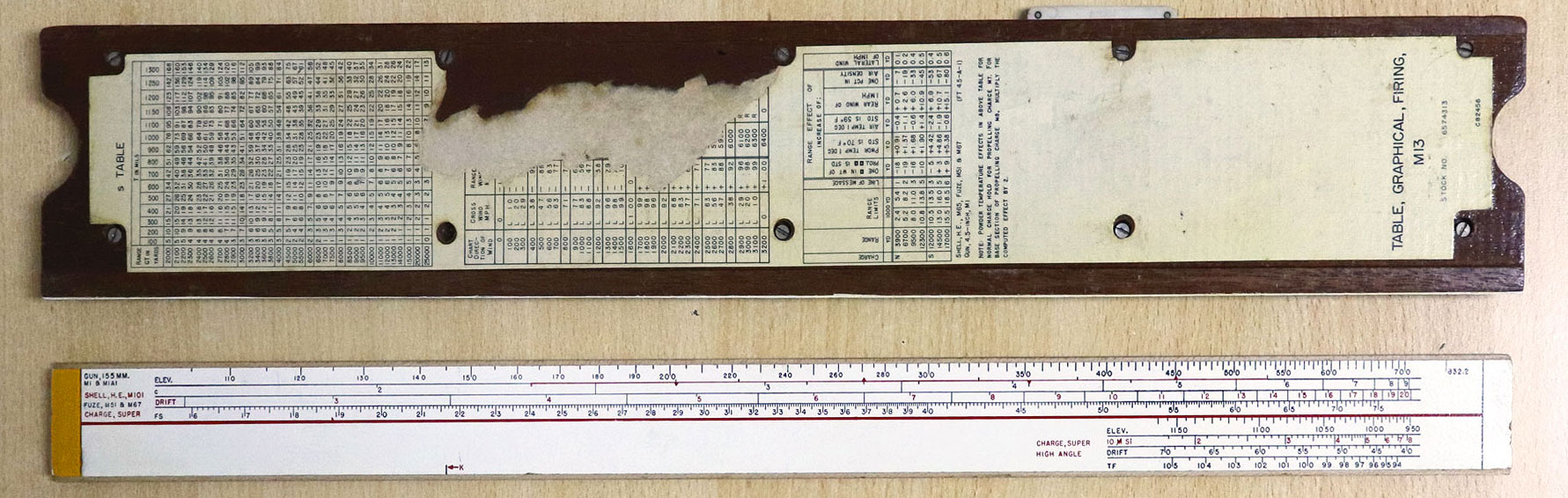 A WW2 artillery slide rule converted to spring design slide rule - back side