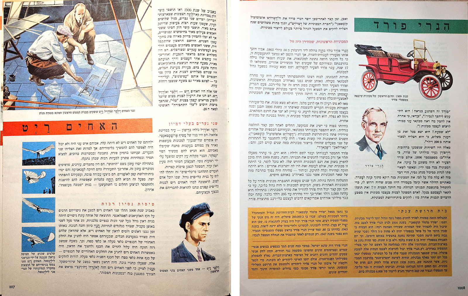 The moving event horizon of tech history 3 Pages from Tarbut encyclopedia describing the Wright brothers and Henry Ford